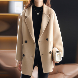 双面呢羊毛大衣女中款呢大衣修身显瘦西装领小个子反季毛呢外套