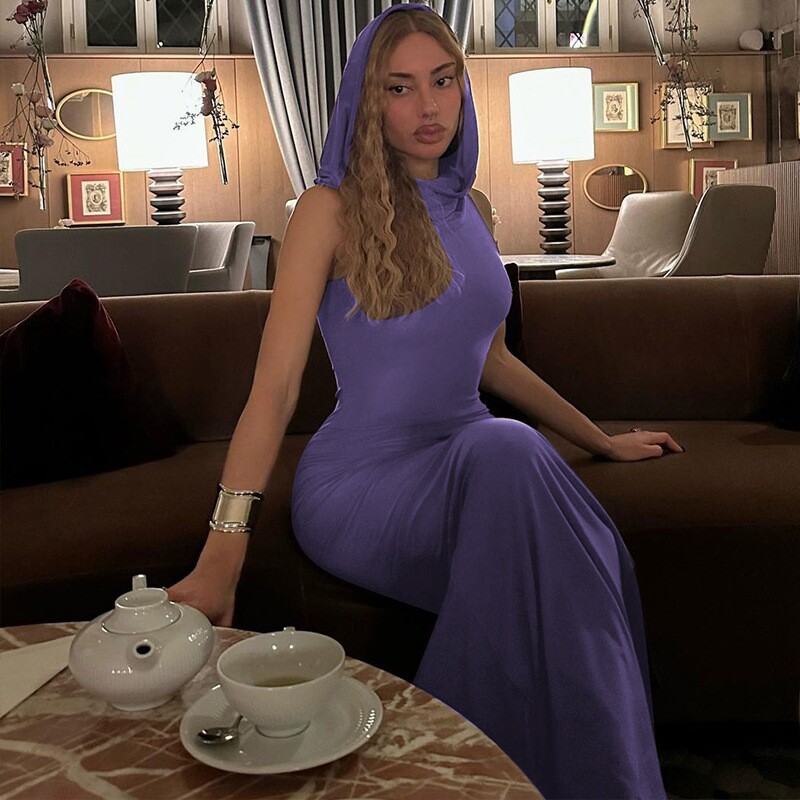 nice outfit靓装 欧美辣妹废土风连帽后背开叉无袖性感个性连衣裙