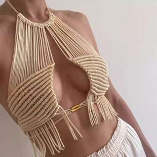 Outfitgirl欧美风性感抹胸流苏上衣吊带系带派对音乐节度假穿搭女