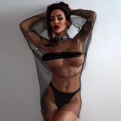 女装 时尚 镶钻圆领长袖 连衣裙夏季 渔网长裙欧美性感辣妹长款 一步裙