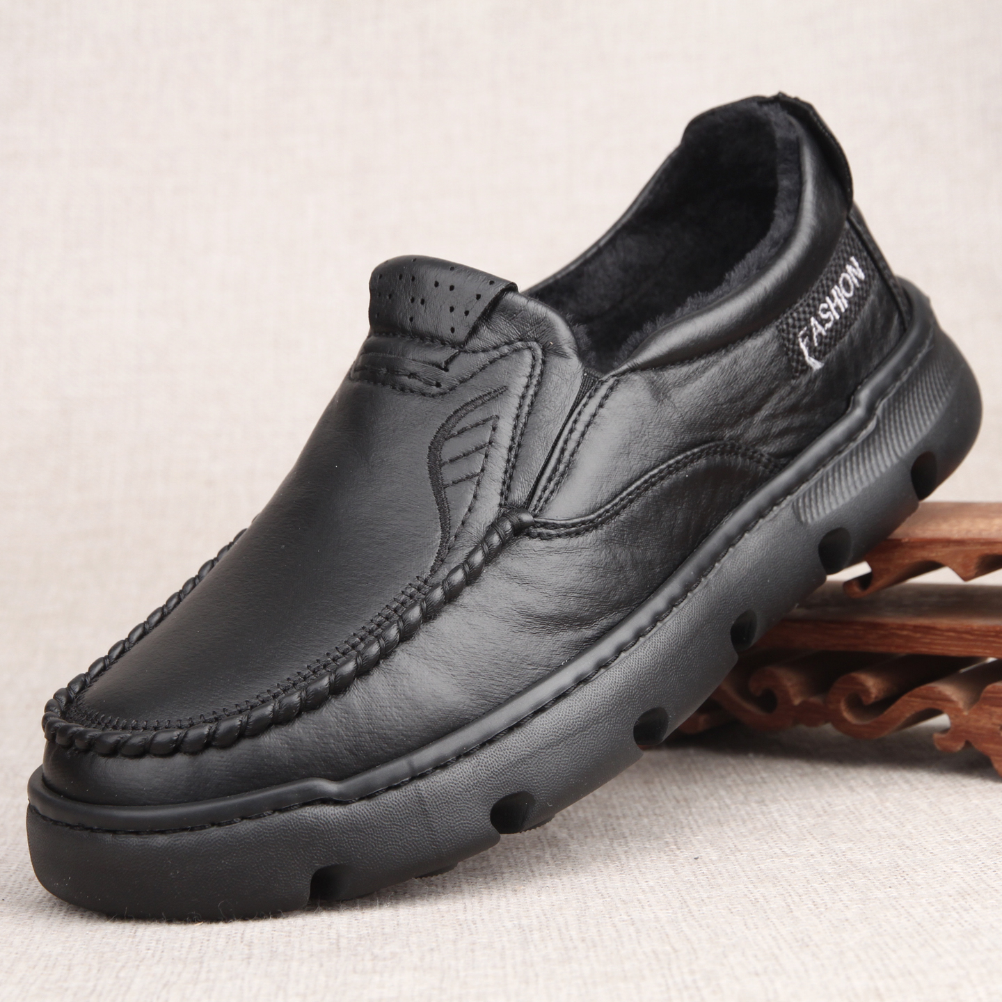 冬季加绒男棉鞋仿皮商务休闲鞋