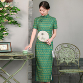 优雅崔万志旗袍连衣裙女 旗袍改良日常穿长款 蝶恋 针织印花短袖