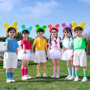 六一幼儿园请你帮帮忙儿童糖果色短袖纱裙舞蹈演出毕业啦啦队服装