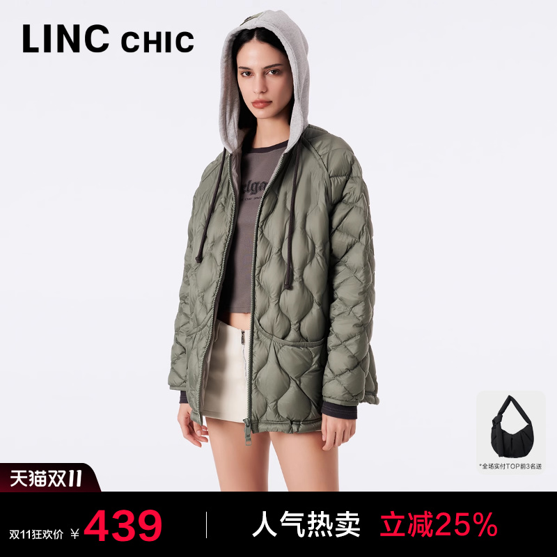 LINC金羽杰轻薄羽绒服女中长款松弛感罩衫羽绒外套女Y23802179