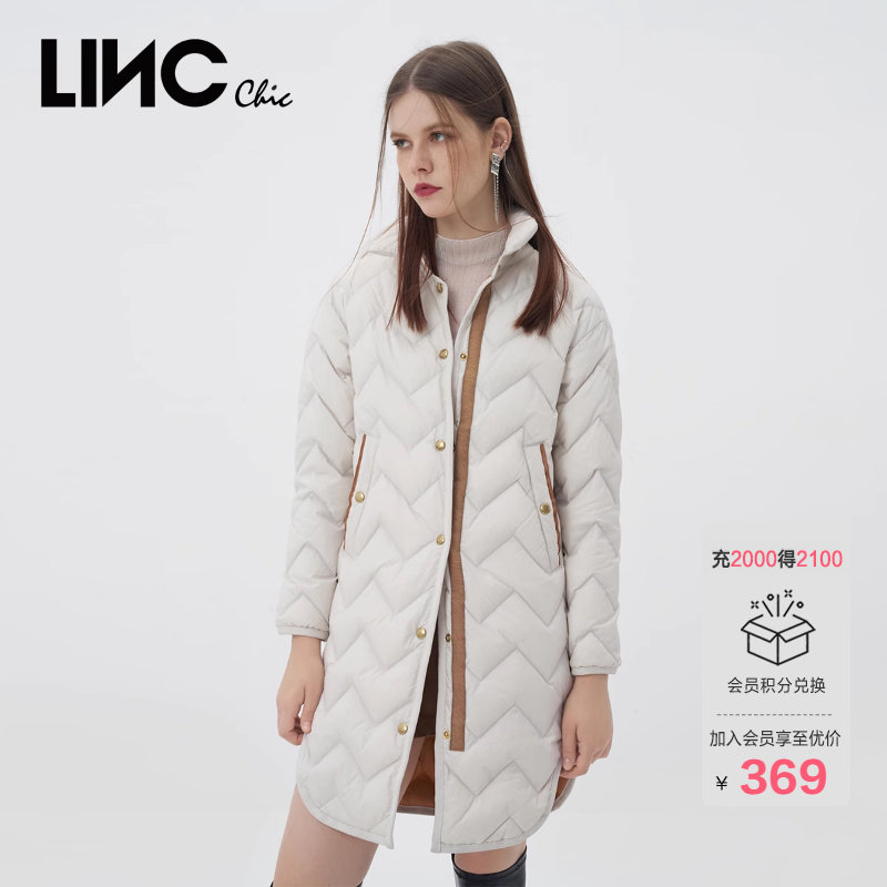 LINCCHIC金羽杰羽绒服衬衫式轻薄中长款羽绒服女外套Y22806370