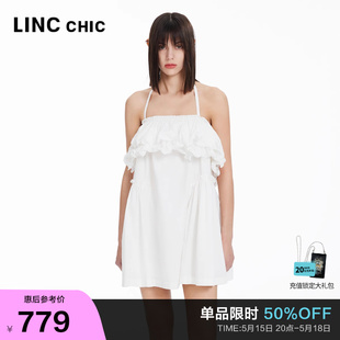 浪漫荷叶边抹胸连衣裙女S242DR176Y LINCCHIC金羽杰2024年夏季 新品