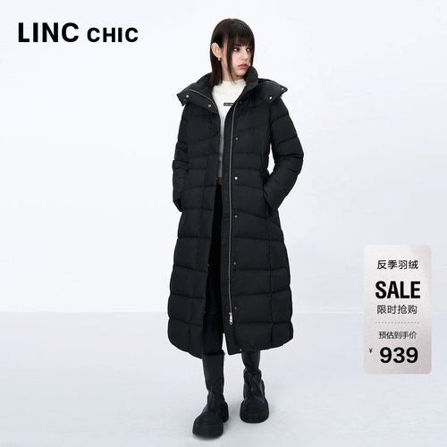 经典收腰长款连帽羽绒服