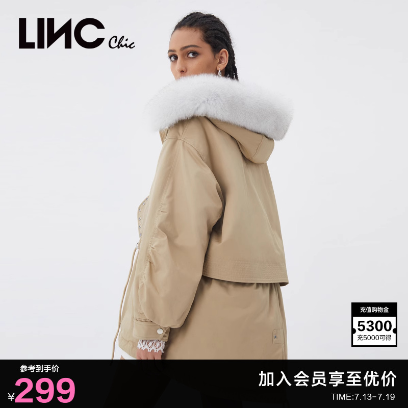 LINC金羽杰反季羽绒服女毛领短款派克羽绒服女冬季外套Y21602268