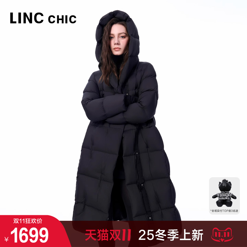 连帽围裹感加厚长款羽绒服