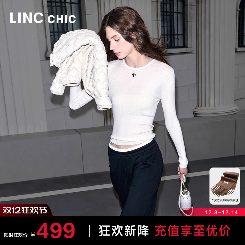 淡人叠穿绵羊毛圆领针织衫