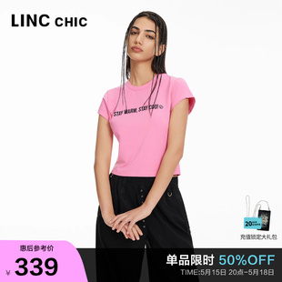 圆领T恤女S242TS365Y 紧身T型短袖 新品 LINCCHIC金羽杰2024年夏季