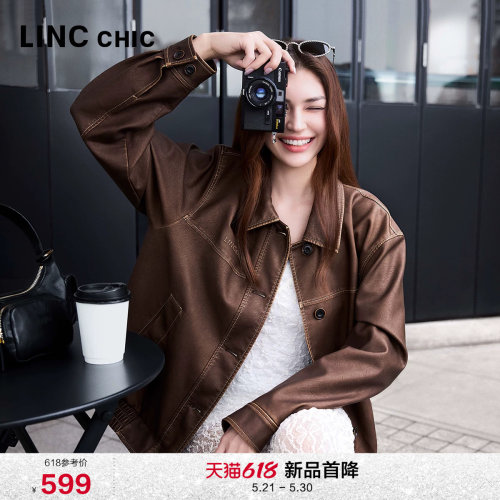 LINC蛋白皮飞行员夹克外套皮衣女