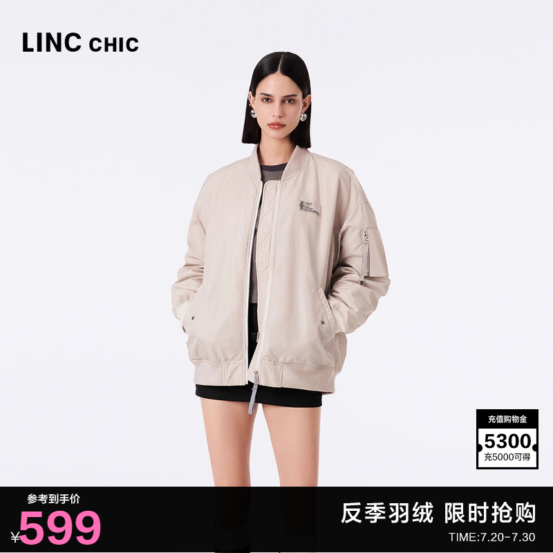 LINC金羽杰短款轻薄羽绒服女新款飞行员夹克羽绒外套Y23302