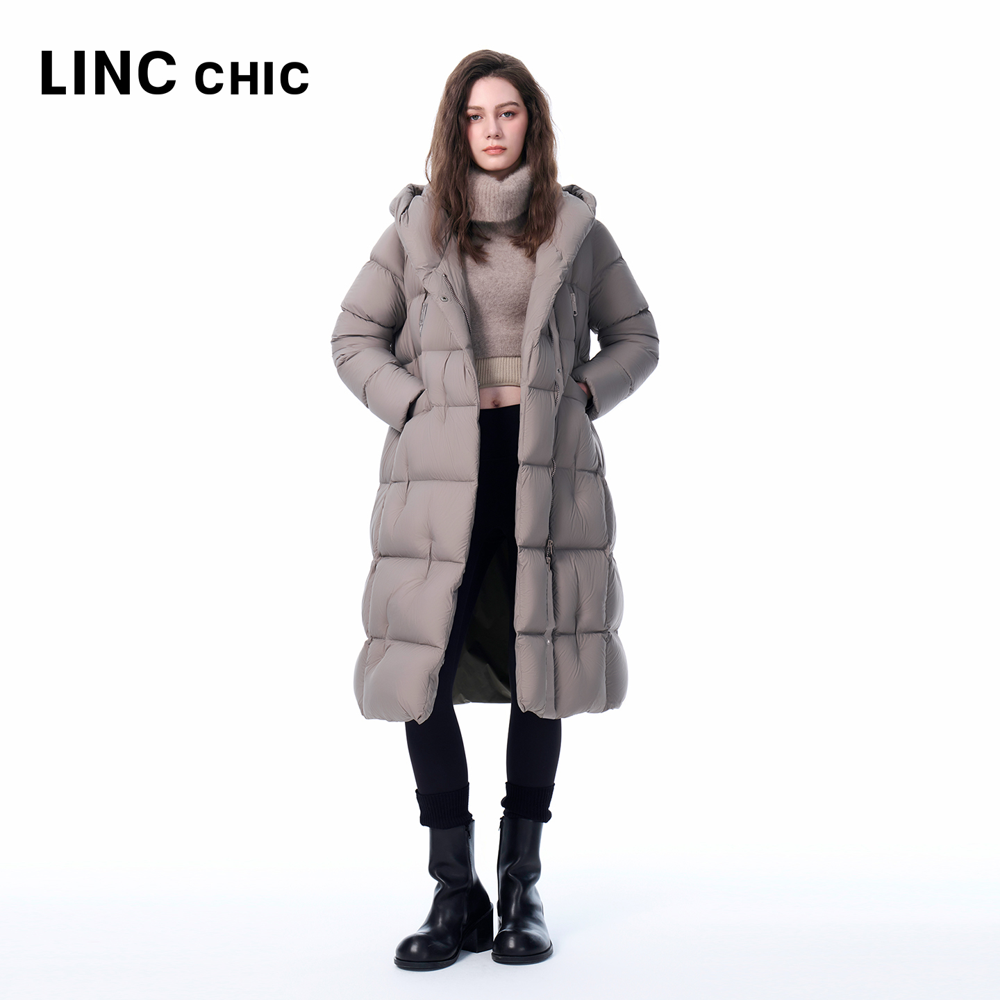 连帽围裹感加厚羽绒服