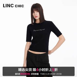 LINCCHIC金羽杰2024年春季新品圆领五分袖修身简约T恤女FK084Y