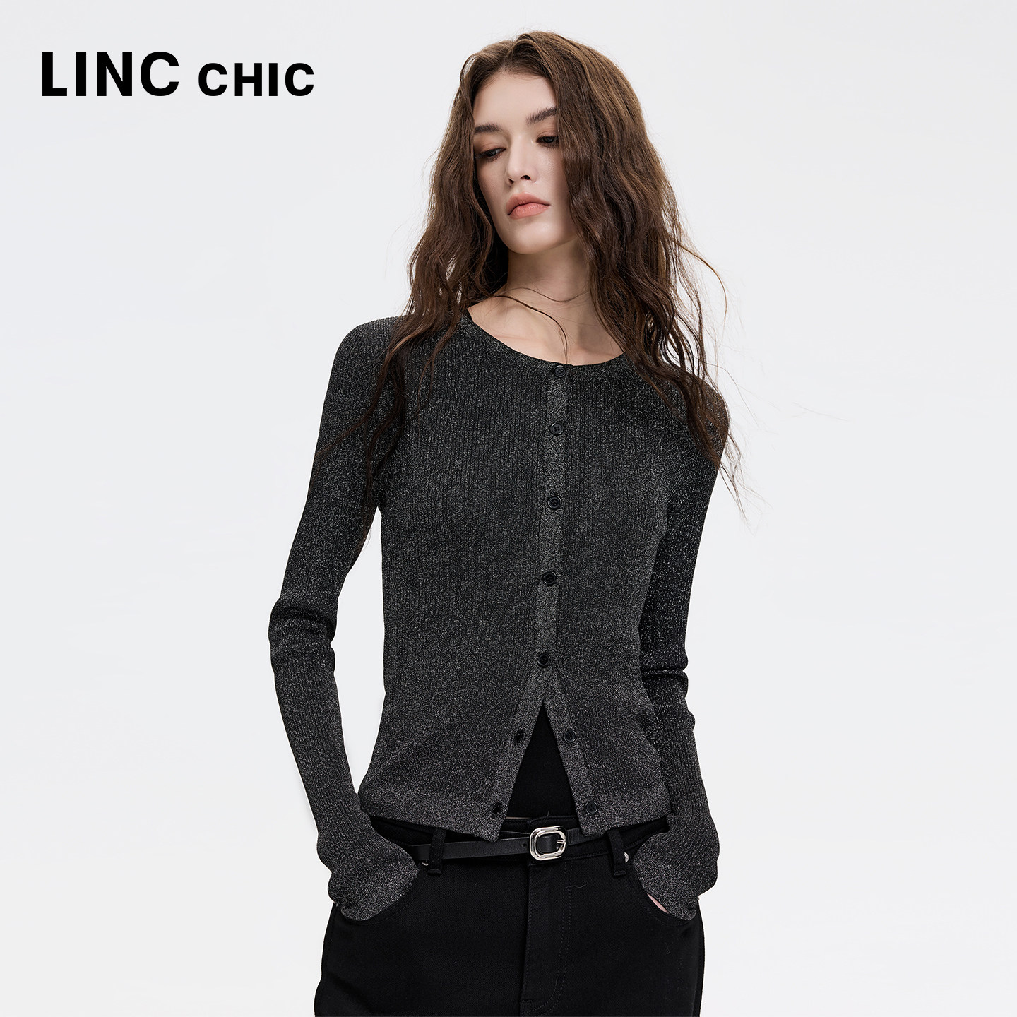LINCCHIC金羽杰2026年秋季新品轻奢闪耀圆领针织开衫女S263CR450Y