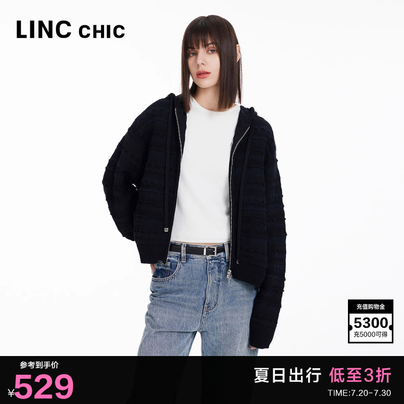 LINC金羽杰外套女款春学院风毛衣连帽针织开衫外套女上衣CR150Y