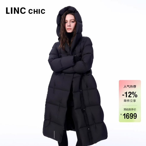 连帽围裹泡芙加厚长款羽绒服