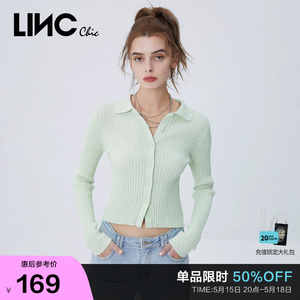 LINCCHIC金羽杰针织衫复古学院风Polo领针织开衫外套女S221SW310