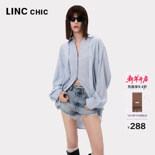 SH553Y 外套女防晒罩衫 LINC金羽杰衬衫 女上衣解构双门襟造型感衬衫