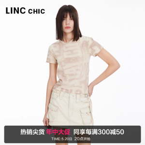 LINCCHIC金羽杰2024夏季新品正肩印花小圆领T恤女S242FK360Y