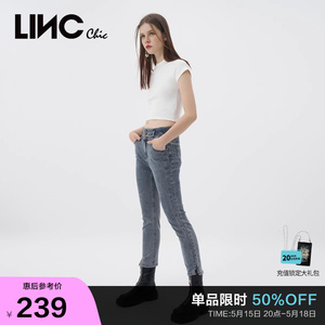 LINCCHIC金羽杰牛仔裤女春秋复古显瘦小脚裤高腰牛仔裤S228JE869