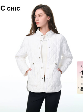 LINC金羽杰羽绒服女反季立领菱形可收腰轻薄羽绒服外套女2101Y