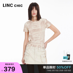 LINCCHIC金羽杰2024夏季新品正肩印花小圆领T恤女S242FK360Y