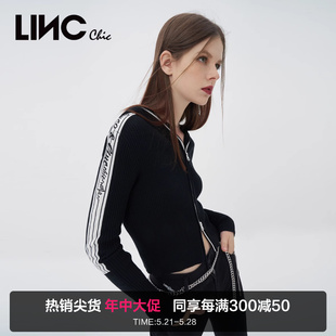 外套女S223SW693 连帽针织开衫 潮酷机能短款 LINCCHIC金羽杰针织衫