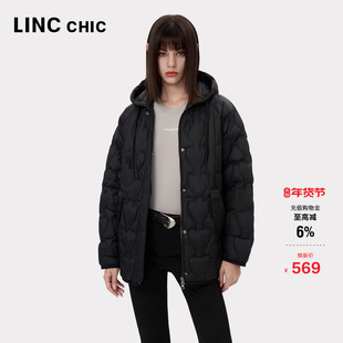 LINCCHIC金羽杰羽绒服女款冬季新款连帽罩衫轻薄羽绒服外套女2054