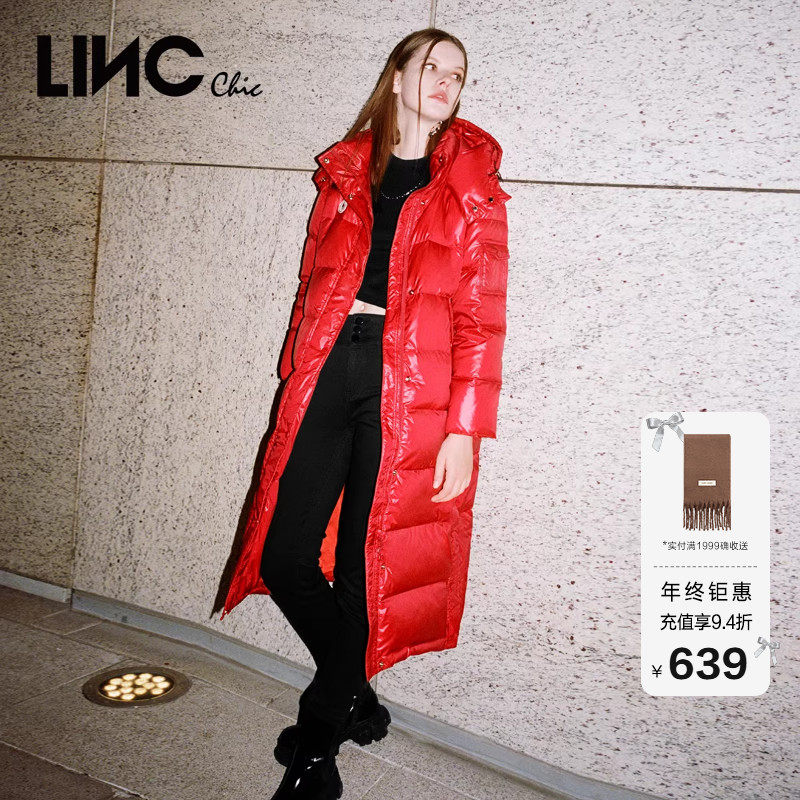 红运超长防护感中长款面包羽绒服