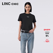 LINCCHIC金羽杰短袖 T恤女新款 精致字母印花T恤女上衣S233TS435Y