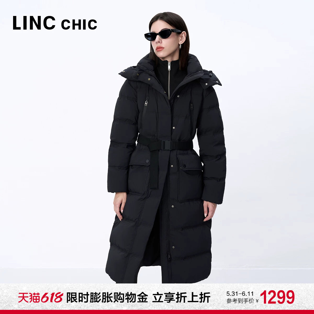 【90%鹅绒】LINC金羽杰羽绒服女款鹅绒服新款风衣感长款羽绒服女