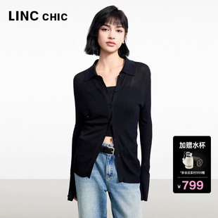 真丝针织开衫 LINC金羽杰2025年秋季 修身 针织衫 外套女上衣淡人 新款
