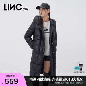 潮酷量感拼接廓形连帽羽绒服女