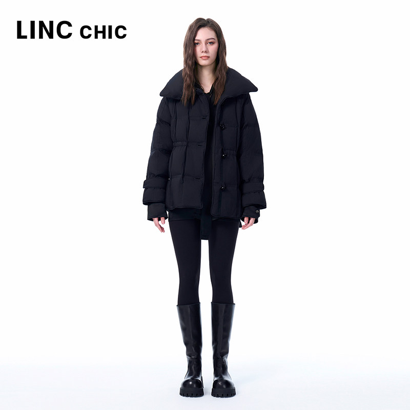LINCCHIC金羽杰2025年冬季新款翻领羽绒服大衣感短款羽绒服女2256