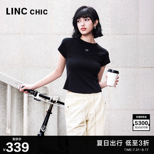 黑色T恤女上衣FK301Y LINC金羽杰2025年夏季 新款 短袖 简约圆领半袖