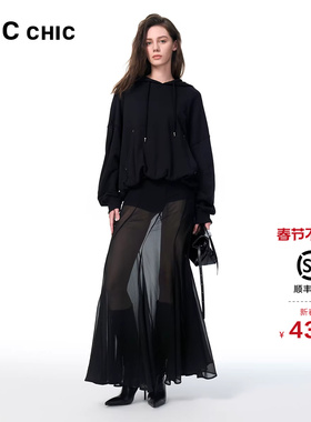 LINC金羽杰春季新款“气泡感”轻奢连帽纯棉卫衣女上衣S253HD449Y