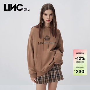 复古学院风宽松连帽卫衣女S223HD665 LINCCHIC金羽杰卫衣女春秋款