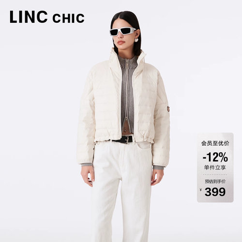 LINC金羽杰短款轻薄羽绒服女立领花苞感超轻羽绒外套反季23301016