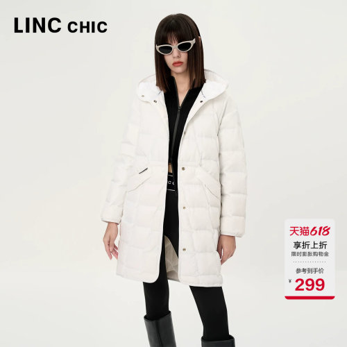 LINC连帽中长款轻薄羽绒服