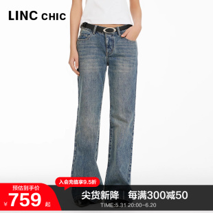 直筒阔腿牛仔裤 LINCCHIC金羽杰2024年春季 新品 低腰美式 女JE401Y