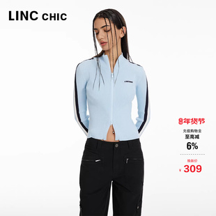 LINC金羽杰立领针织衫外套女款秋毛衣内搭可外穿针织开衫外套168Y