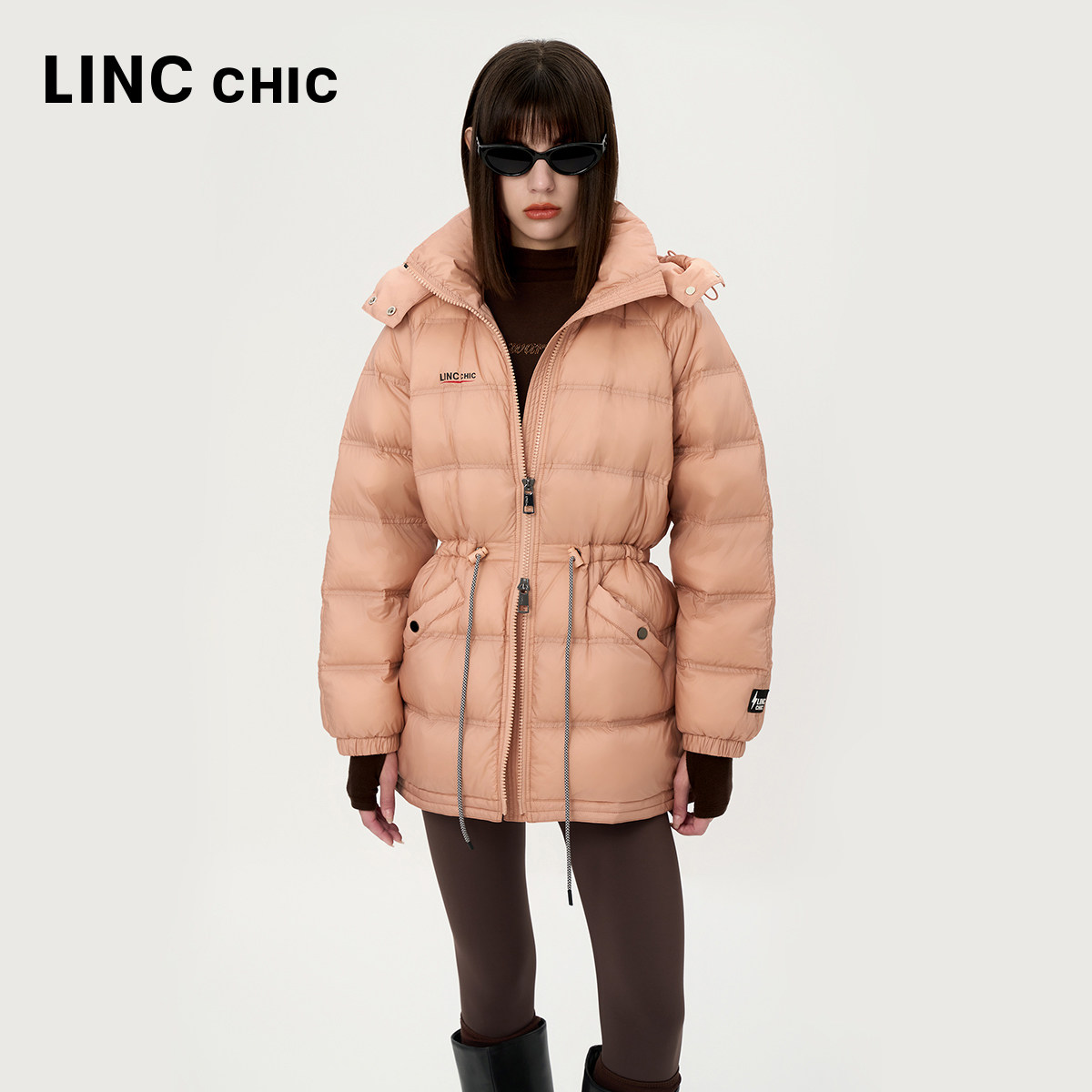 LINC金羽杰羽绒服女款冬季新款中长款收腰轻薄羽绒服女Y24803147