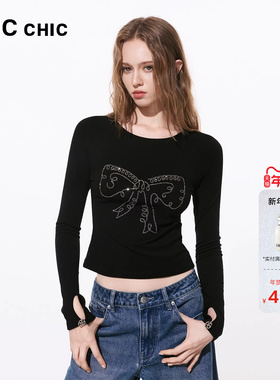 LINCCHIC金羽杰2026年春季新品圆领璀璨设计长袖T恤女S261FK097Y