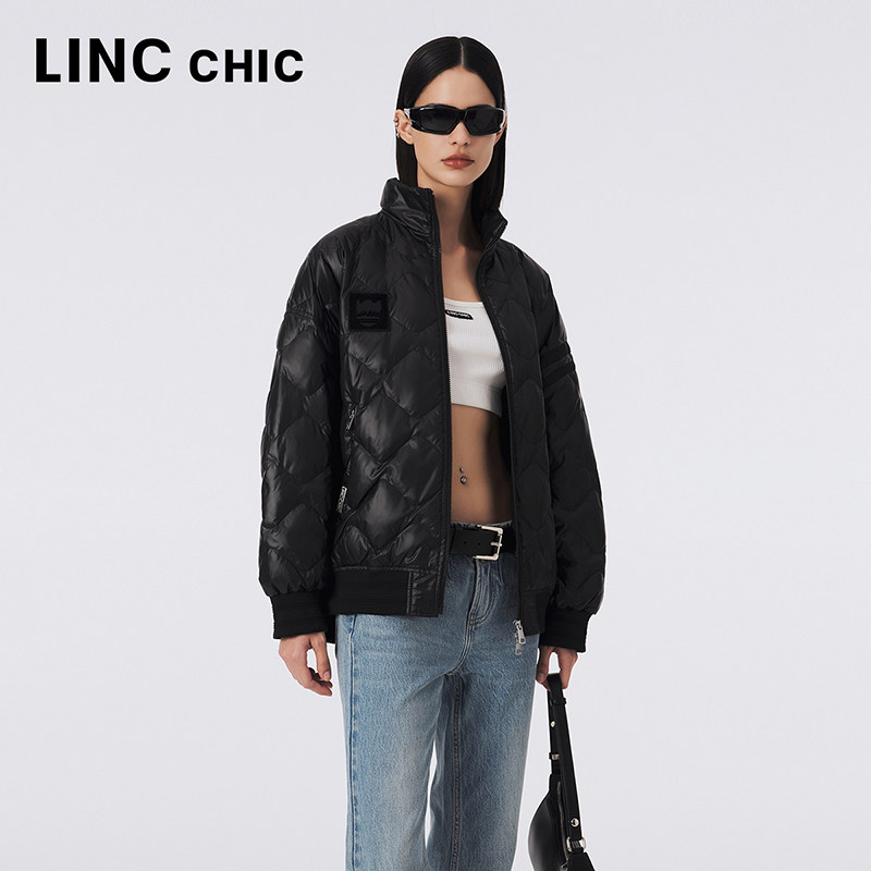 LINCCHIC金羽杰羽绒服女短款23年秋冬潮酷飞行员夹克Y23802062