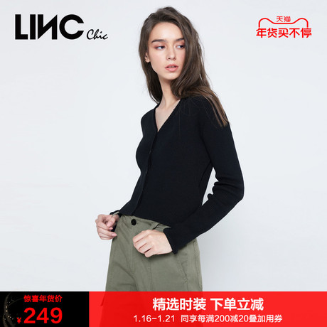 LINC金羽杰2021年春季新款短款简约打底衫薄款针织开衫女2010420商品大图