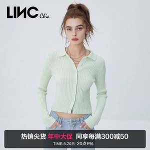 LINCCHIC金羽杰针织衫复古学院风Polo领针织开衫外套女S221SW310