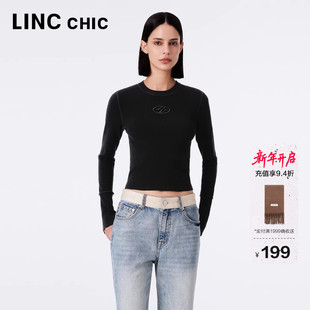 圆领上衣女S233SW401Y 修身 LINCCHIC金羽杰针织衫 女机能感打底衫