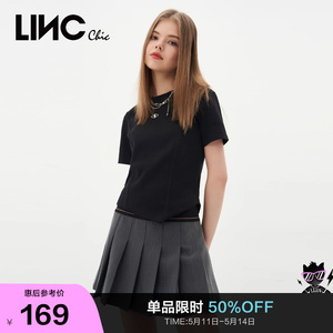 LINCCHIC金羽杰T恤女新款机能感修身紧致短袖女T恤上衣S231FK107Y